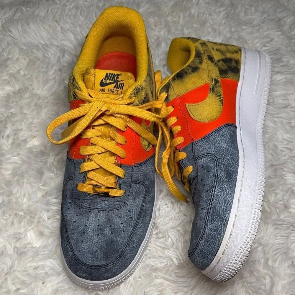 Nike Air Force 1 “07 LV8” dark sulfur Tie Dye - Orange, Yellow, and Gray